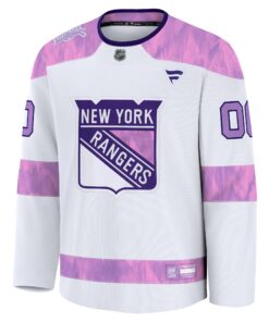 Men's New York Rangers Fanatics White 2024 Hockey Fights Cancer Custom Practice Jersey