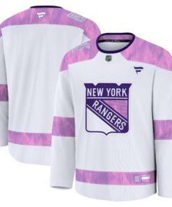 Men's New York Rangers Fanatics White 2024 Hockey Fights Cancer Practice Jersey