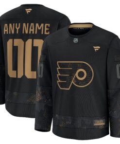 Men's Philadelphia Flyers Fanatics Black 2024 Military Appreciation Personalized Long Sleeve Practice Jersey