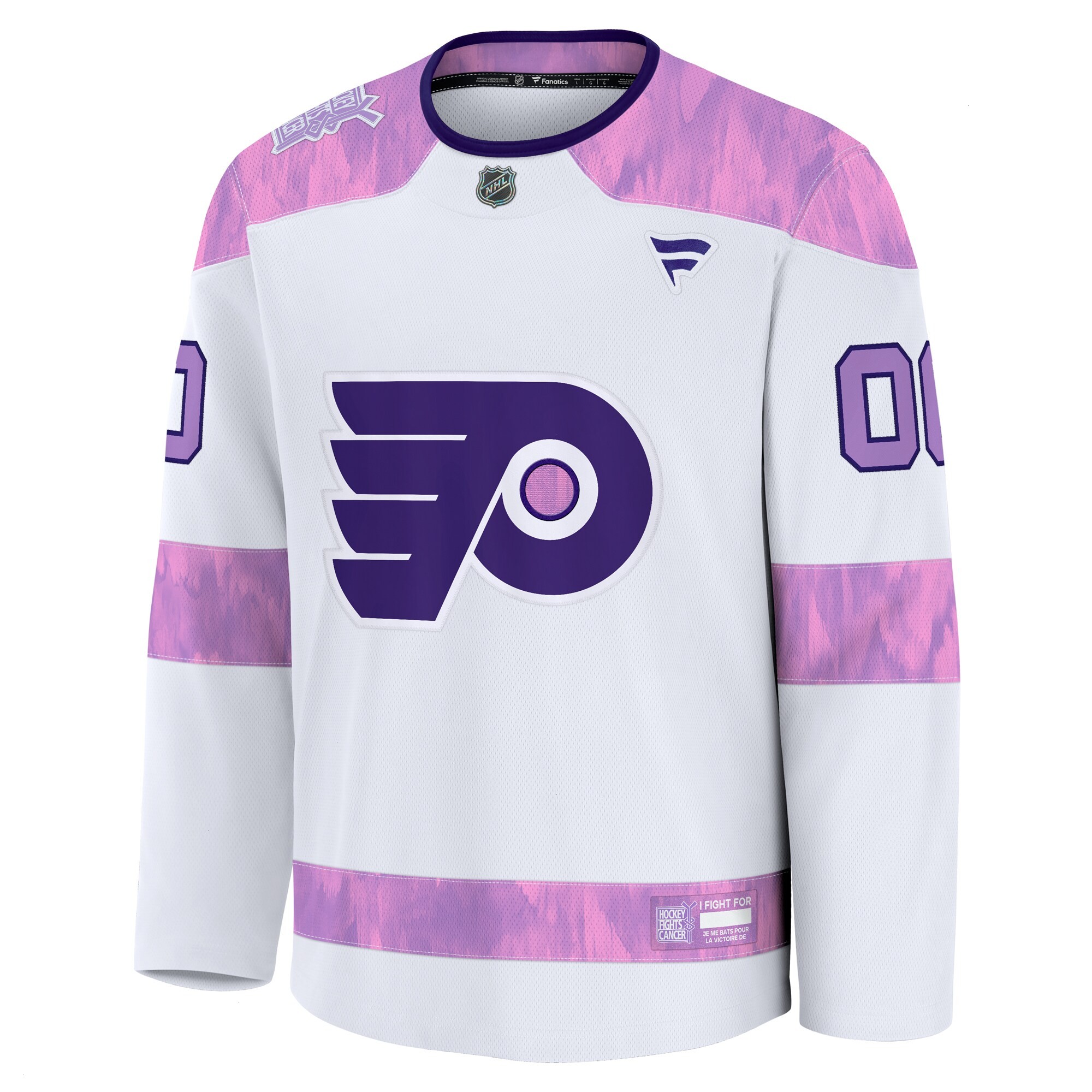 Men's Philadelphia Flyers Fanatics White 2024 Hockey Fights Cancer Custom Practice Jersey