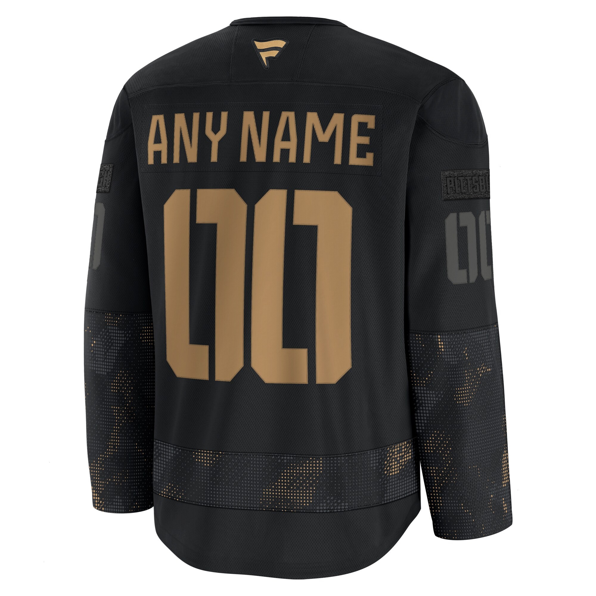 Men's Pittsburgh Penguins Fanatics Black 2024 Military Appreciation Personalized Long Sleeve Practice Jersey