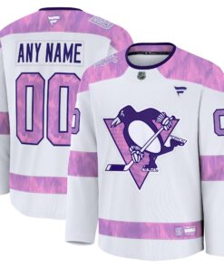 Men's Pittsburgh Penguins Fanatics White 2024 Hockey Fights Cancer Custom Practice Jersey