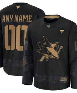 Men's San Jose Sharks Fanatics Black 2024 Military Appreciation Personalized Long Sleeve Practice Jersey