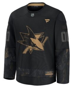 Men's San Jose Sharks Fanatics Black 2024 Military Appreciation Personalized Long Sleeve Practice Jersey