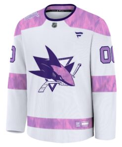 Men's San Jose Sharks Fanatics White 2024 Hockey Fights Cancer Custom Practice Jersey