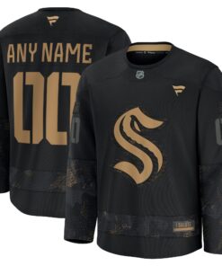 Men's Seattle Kraken Fanatics Black 2024 Military Appreciation Personalized Long Sleeve Practice Jersey