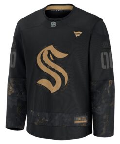 Men's Seattle Kraken Fanatics Black 2024 Military Appreciation Personalized Long Sleeve Practice Jersey