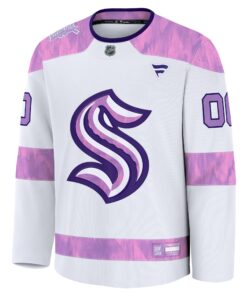 Men's Seattle Kraken Fanatics White 2024 Hockey Fights Cancer Custom Practice Jersey