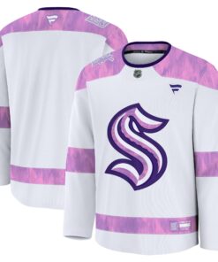 Men's Seattle Kraken Fanatics White 2024 Hockey Fights Cancer Practice Jersey