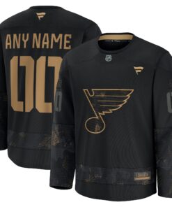 Men's St. Louis Blues Fanatics Black 2024 Military Appreciation Personalized Long Sleeve Practice Jersey
