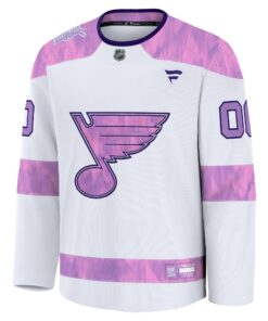 Men's St. Louis Blues Fanatics White 2024 Hockey Fights Cancer Custom Practice Jersey