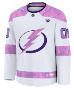 Men's Tampa Bay Lightning Fanatics White 2024 Hockey Fights Cancer Custom Practice Jersey