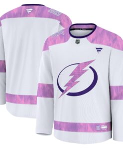 Men's Tampa Bay Lightning Fanatics White 2024 Hockey Fights Cancer Practice Jersey