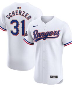 Men's Texas Rangers Max Scherzer Nike White 2024 Gold Collection Elite Player Jersey