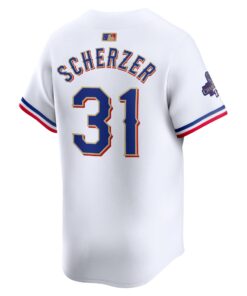 Men's Texas Rangers Max Scherzer Nike White 2024 Gold Collection Limited Player Jersey