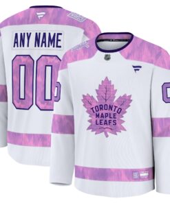 Men's Toronto Maple Leafs Fanatics White 2024 Hockey Fights Cancer Custom Practice Jersey