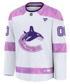 Men's Vancouver Canucks Fanatics White 2024 Hockey Fights Cancer Custom Practice Jersey