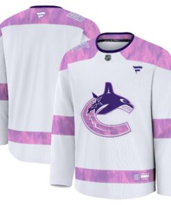 Men's Vancouver Canucks Fanatics White 2024 Hockey Fights Cancer Practice Jersey