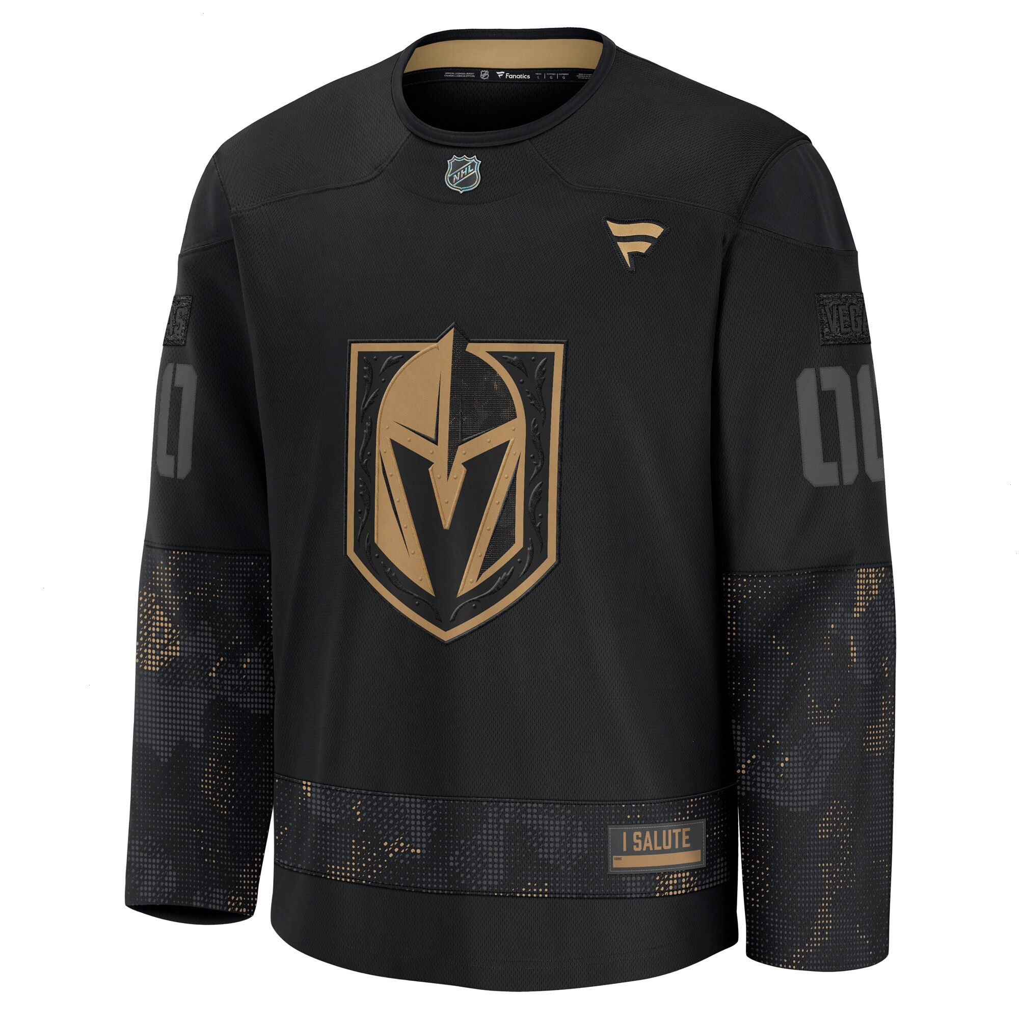 Men's Vegas Golden Knights Fanatics Black 2024 Military Appreciation Personalized Long Sleeve Practice Jersey