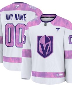 Men's Vegas Golden Knights Fanatics White 2024 Hockey Fights Cancer Custom Practice Jersey