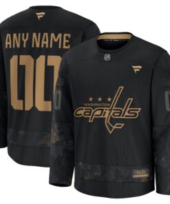 Men's Washington Capitals Fanatics Black 2024 Military Appreciation Personalized Long Sleeve Practice Jersey