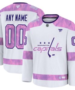 Men's Washington Capitals Fanatics White 2024 Hockey Fights Cancer Custom Practice Jersey
