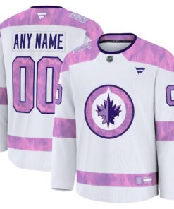 Men's Winnipeg Jets Fanatics White 2024 Hockey Fights Cancer Custom Practice Jersey