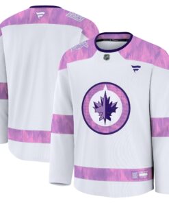 Men's Winnipeg Jets Fanatics White 2024 Hockey Fights Cancer Practice Jersey