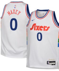 Philadelphia 76ers Nike City Edition Swingman Jersey 2024 - White - Tyrese Maxey - Youth