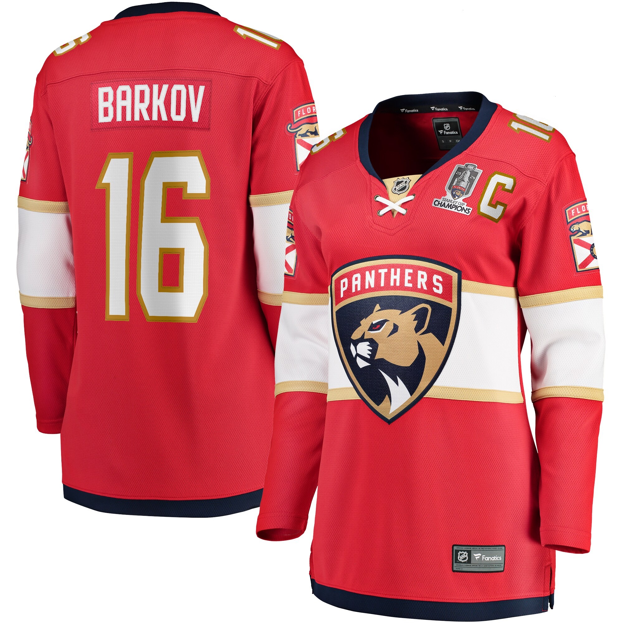 Women's Florida Panthers Aleksander Barkov Fanatics Red Home 2024 Stanley Cup Champions Breakaway Player Jersey