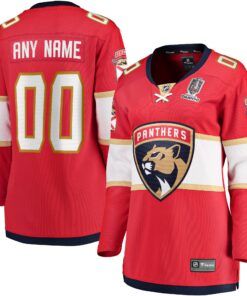 Women's Florida Panthers Fanatics Red Home 2024 Stanley Cup Champions Breakaway Custom Jersey