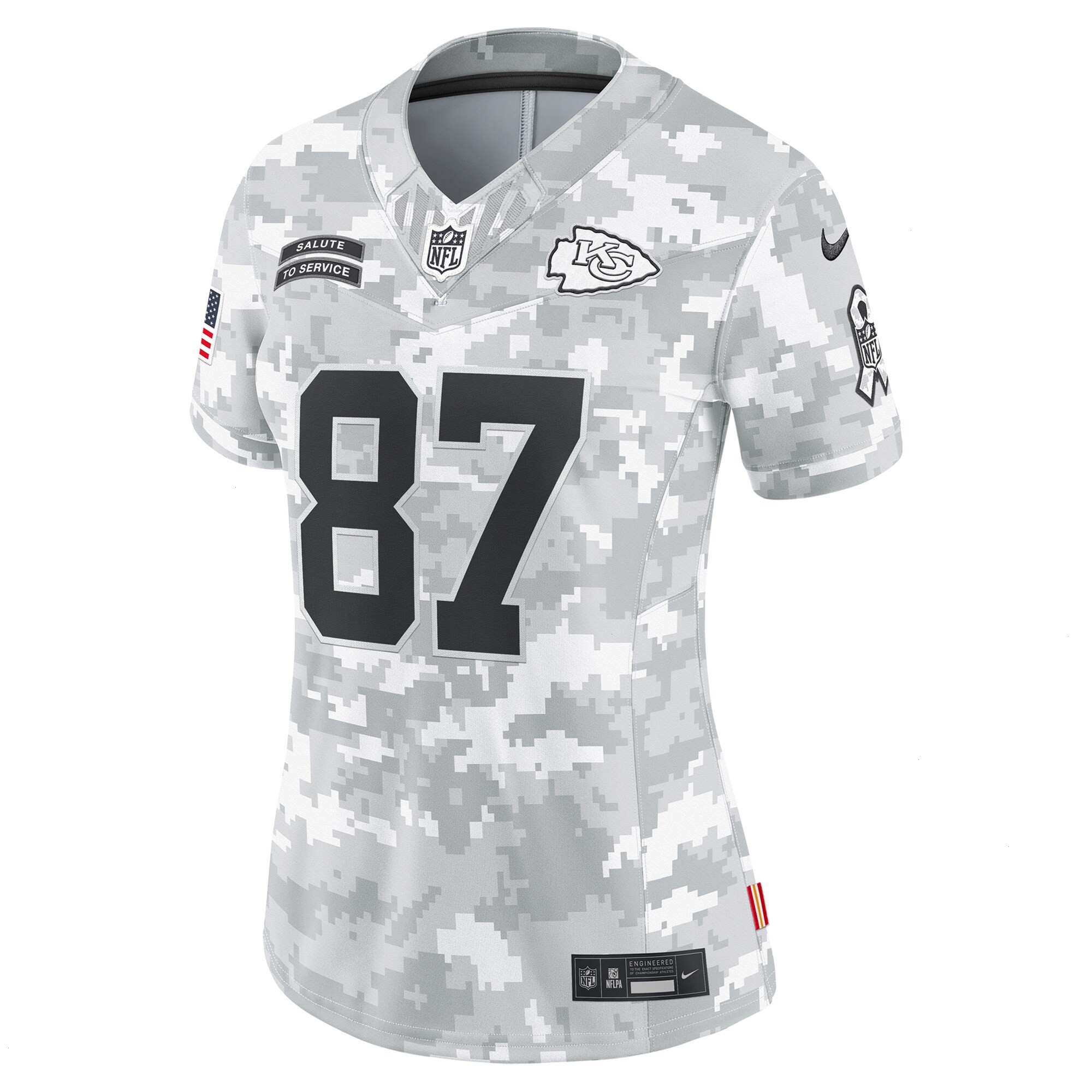Women's Kansas City Chiefs Travis Kelce Nike Arctic Camo 2024 Salute to Service Limited Jersey