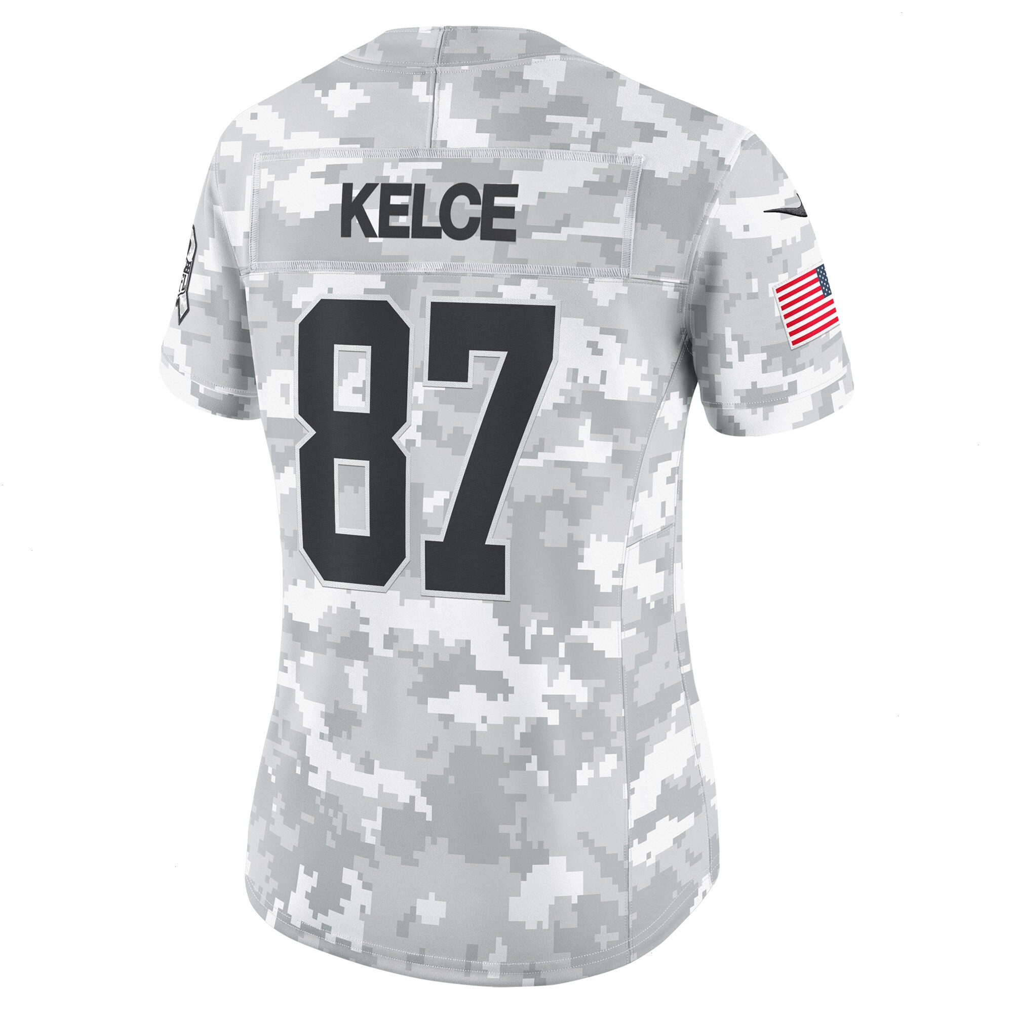 Women's Kansas City Chiefs Travis Kelce Nike Arctic Camo 2024 Salute to Service Limited Jersey