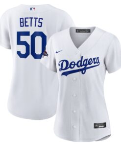 Women's Los Angeles Dodgers Mookie Betts Nike White 2024 World Series Champions Home Replica Player Jersey