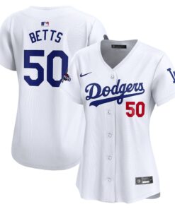 Women's Los Angeles Dodgers Mookie Betts Nike White Home 2024 World Series Champions Limited Jersey