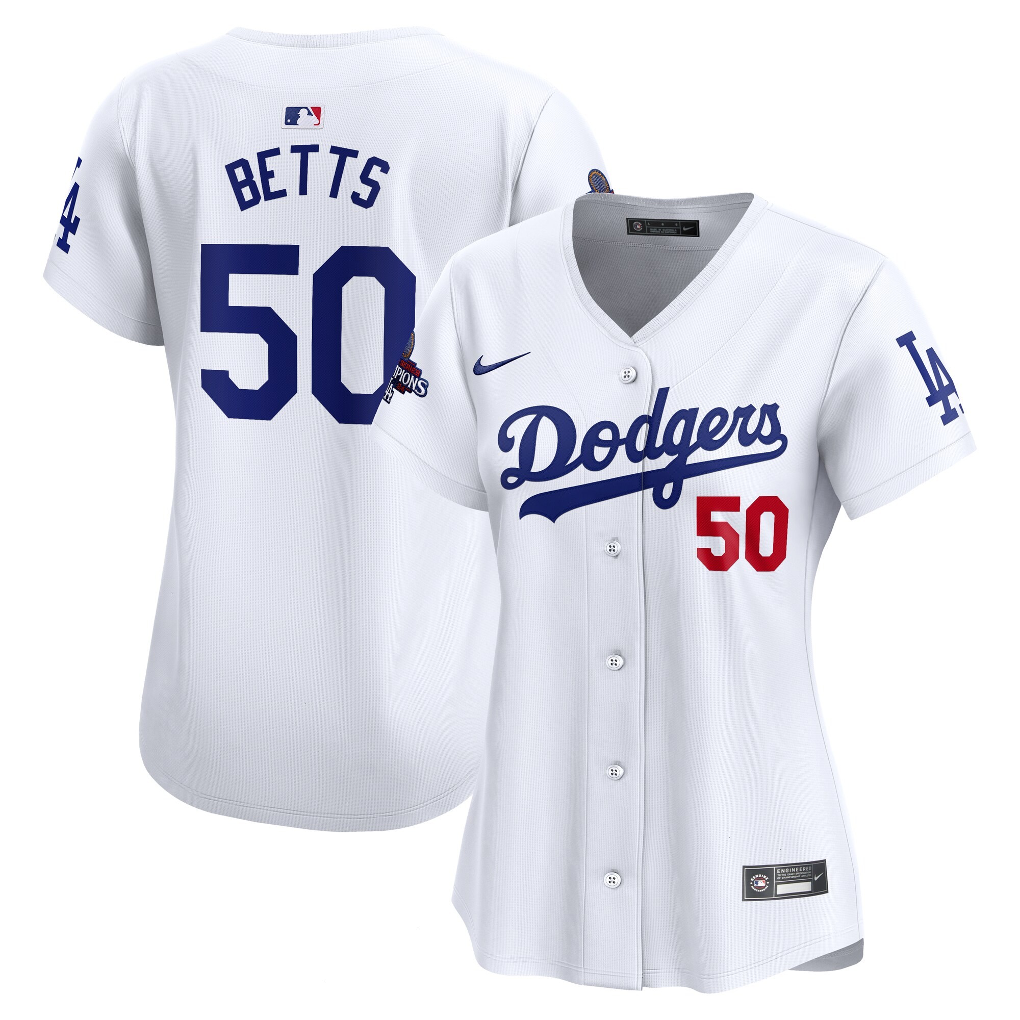 Women's Los Angeles Dodgers Mookie Betts Nike White Home 2024 World Series Champions Limited Jersey
