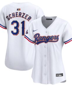 Women's Texas Rangers Max Scherzer Nike White 2024 Gold Collection Limited Player Jersey