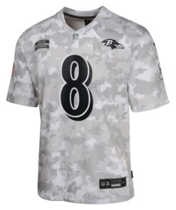 Youth Baltimore Ravens Lamar Jackson Nike Arctic Camo 2024 Salute to Service Game Jersey