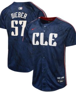 Youth Cleveland Guardians Shane Bieber Nike Navy 2024 City Connect Limited Jersey