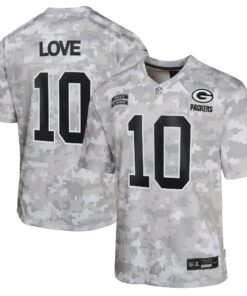Youth Green Bay Packers Jordan Love Nike Arctic Camo 2024 Salute to Service Game Jersey