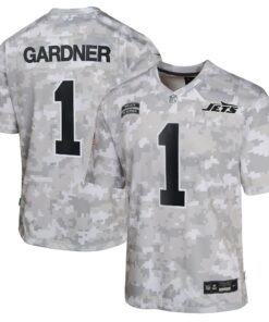 Youth New York Jets Sauce Gardner Nike Arctic Camo 2024 Salute to Service Game Jersey