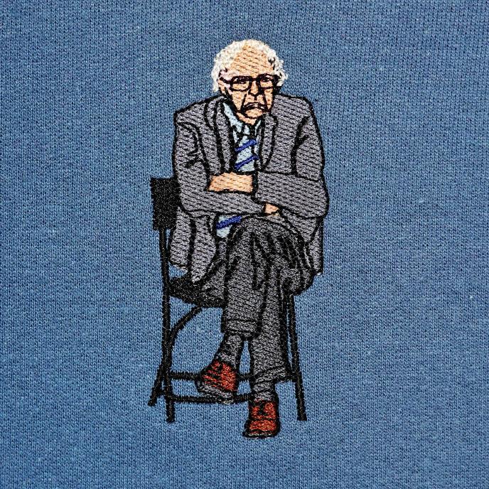 Bernie Sanders Staying Seated Meme Embroidered Crewneck Sweatshirt - Funny Viral Political Apparel