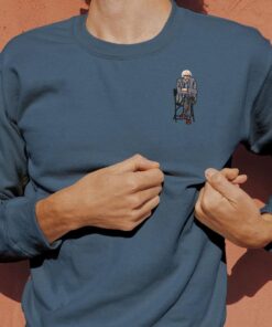 Bernie Sanders Staying Seated Meme Embroidered Crewneck Sweatshirt - Funny Viral Political Apparel