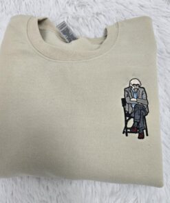 Bernie Sanders Staying Seated Meme Embroidered Crewneck Sweatshirt - Funny Viral Political Apparel