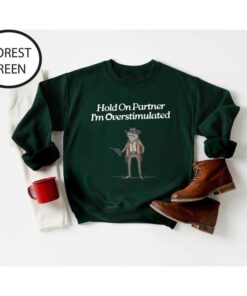 Hold On Partner, I'm Overstimulated Cowboy Frog Sweatshirt - Cute & Funny Animal Apparel