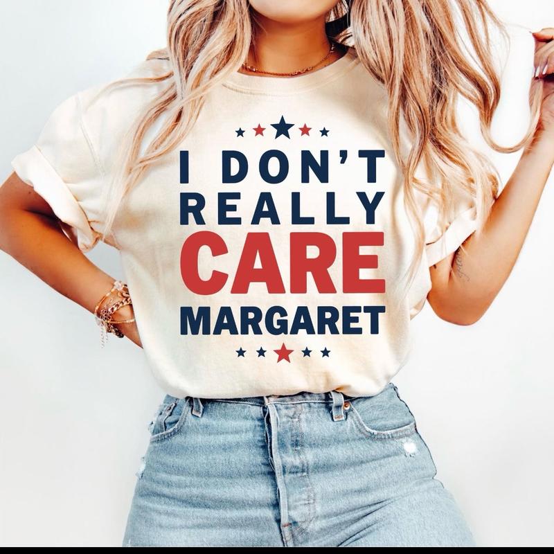 I Don't Really Care, Margaret - Casual Graphic T-Shirt with Patriotic Red and Blue Design