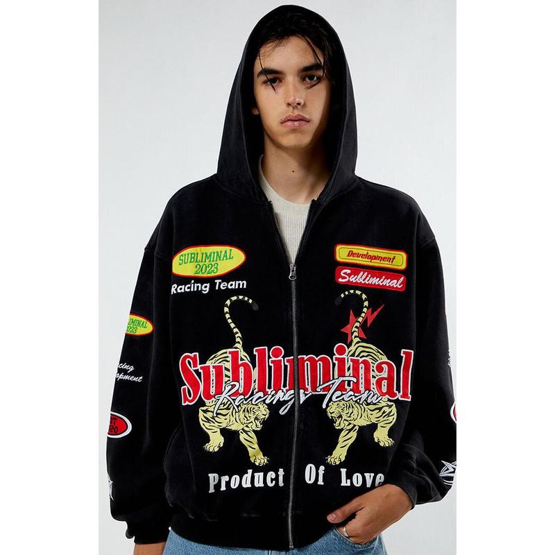 PacSun Men's Subliminal Racing Full Zip Hoodie - Product of Love Design