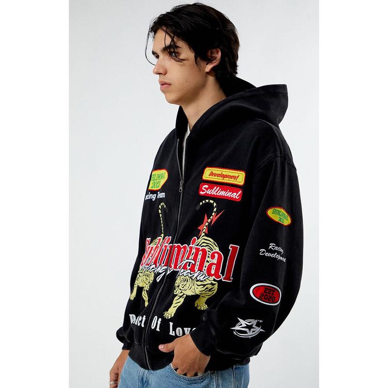 PacSun Men's Subliminal Racing Full Zip Hoodie - Product of Love Design