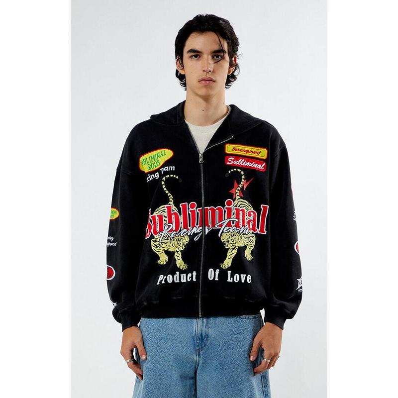 PacSun Men's Subliminal Racing Full Zip Hoodie - Product of Love Design