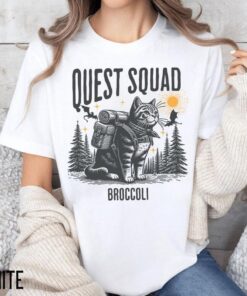 Quest Squad Broccoli Adventure Tee - Whimsical Cat Design